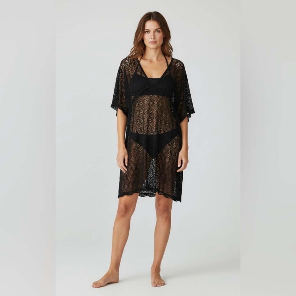 Women's Black Crochet Knit Swim‎ Beach Pool Cover Up Size 2X